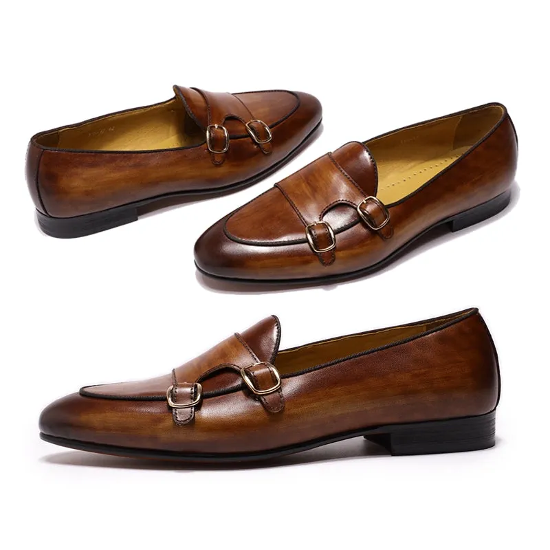 Men Loafers Leather Monk Strap Shoes