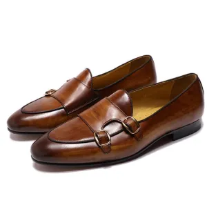 Men Loafers Leather Monk Strap Shoes