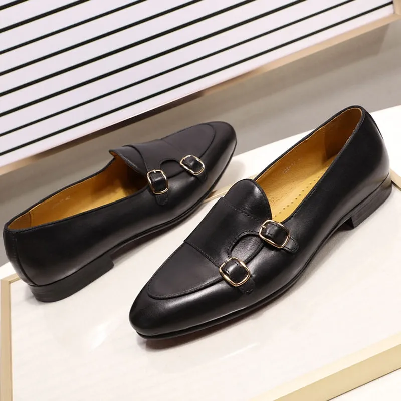 Men Loafers Leather Monk Strap Shoes