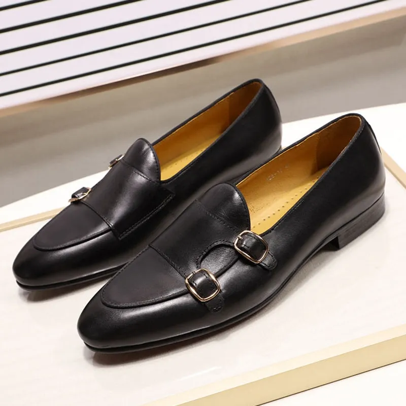 Men Loafers Leather Monk Strap Shoes