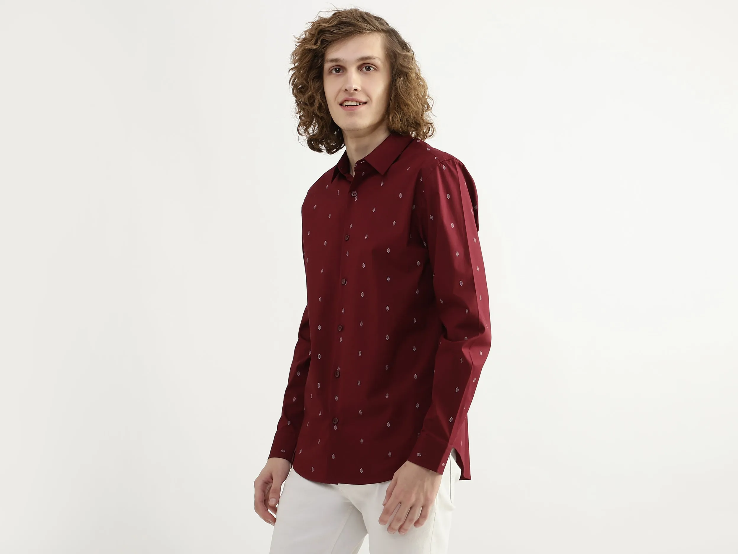 Men Printed Spread Collar Shirt