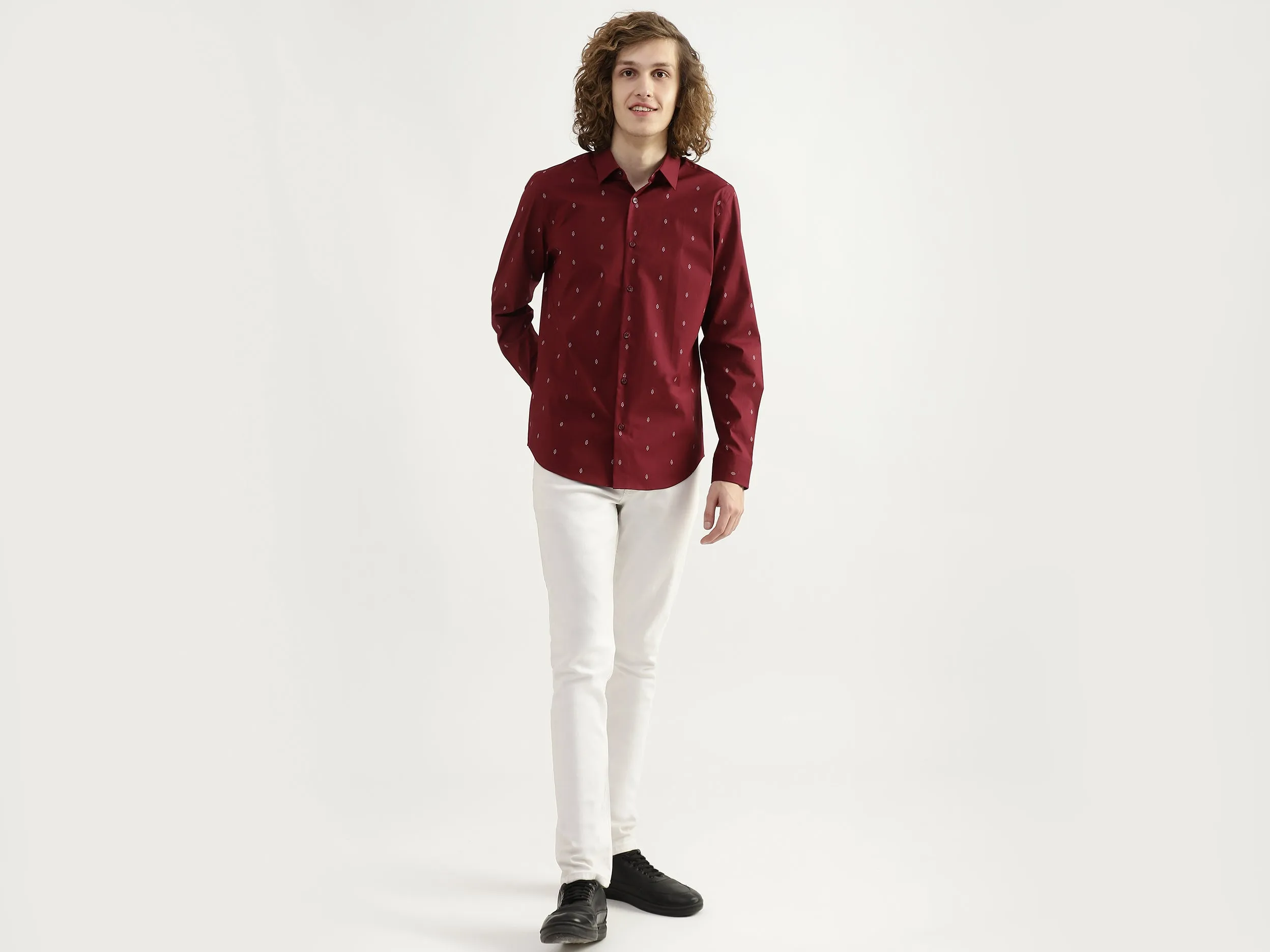 Men Printed Spread Collar Shirt