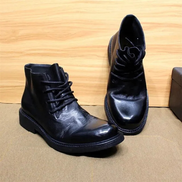 Mens Ankle Boots Soft Calf Real Leather Winter Boots