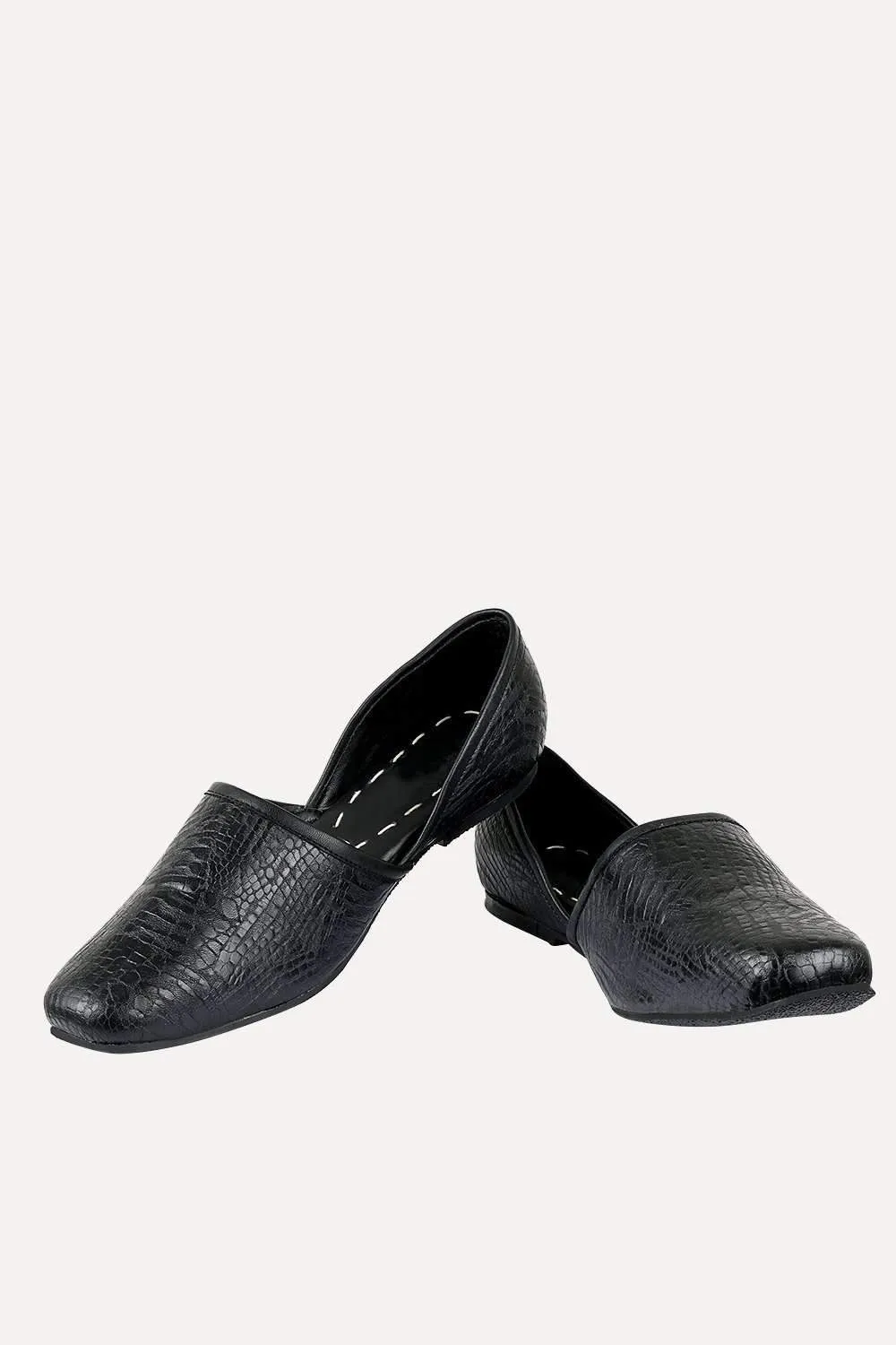 Men's Faux Leather Pattern Black Juttis
