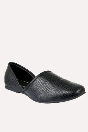 Men's Faux Leather Pattern Black Juttis