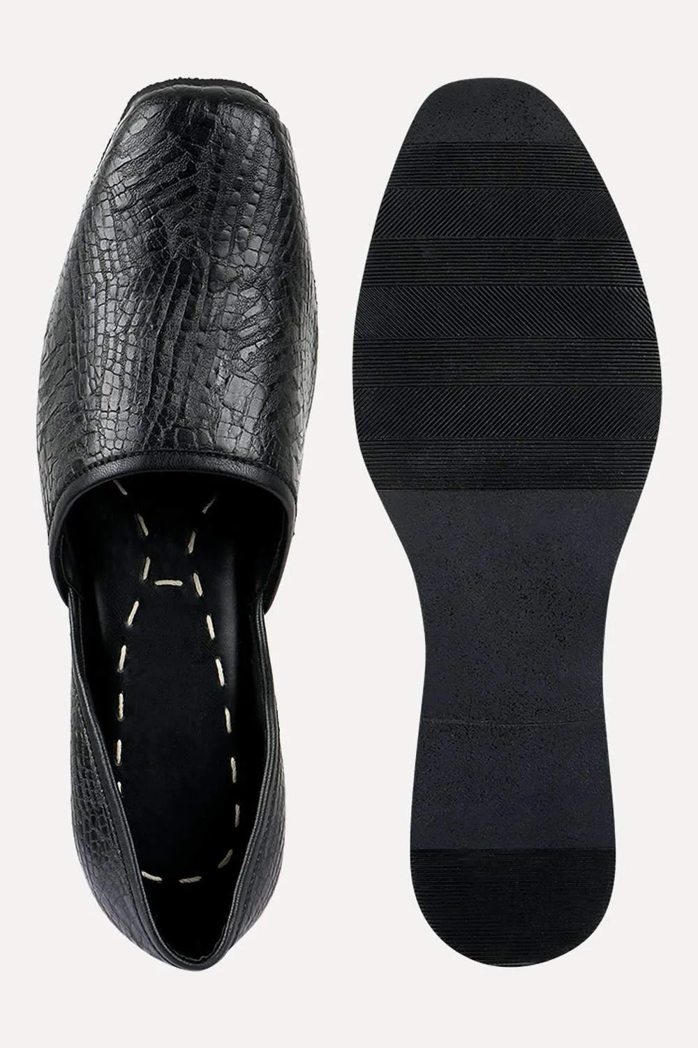 Men's Faux Leather Pattern Black Juttis