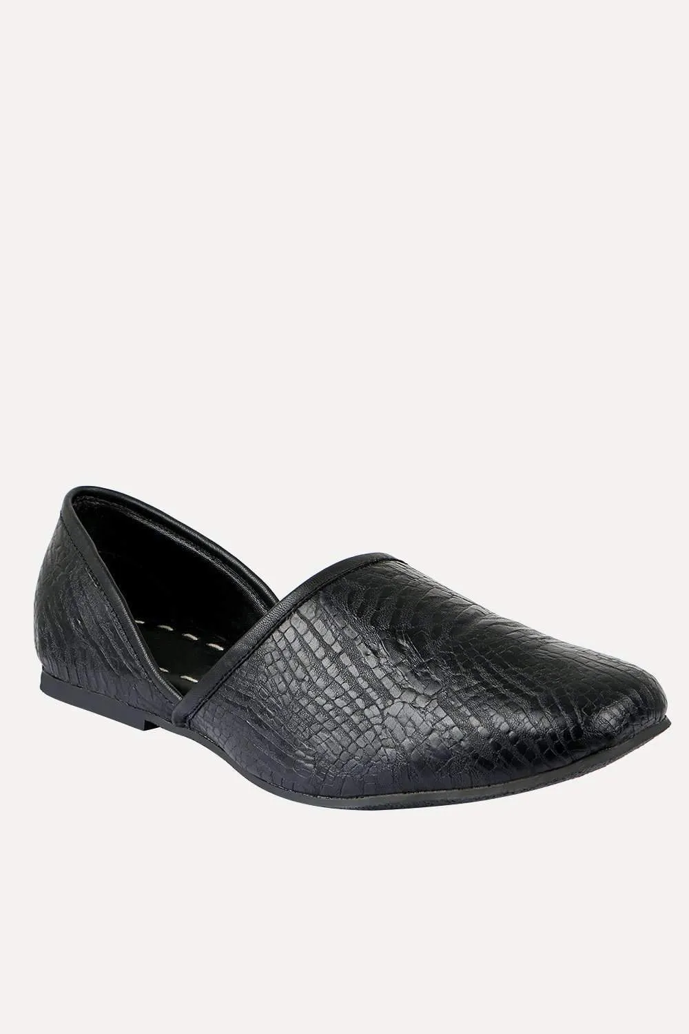 Men's Faux Leather Pattern Black Juttis