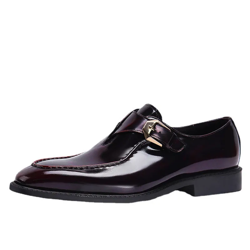 Men's Shoes Square Toe Formal Wear Business British Style Buckle Monk Shoes Men's Leather Patent Leather Glossy Slip-on Casual Shoes68152