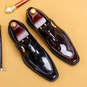 Men's Shoes Square Toe Formal Wear Business British Style Buckle Monk Shoes Men's Leather Patent Leather Glossy Slip-on Casual Shoes68152