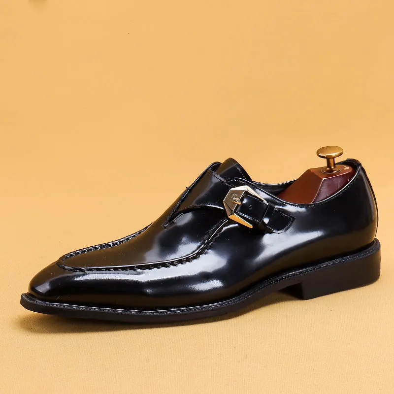 Men's Shoes Square Toe Formal Wear Business British Style Buckle Monk Shoes Men's Leather Patent Leather Glossy Slip-on Casual Shoes68152