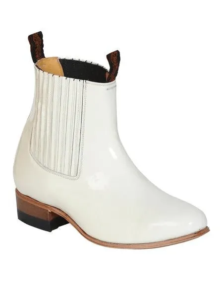 Men's White Classic Patent Leather Charro Ankle Boots 'El Canelo' 41264