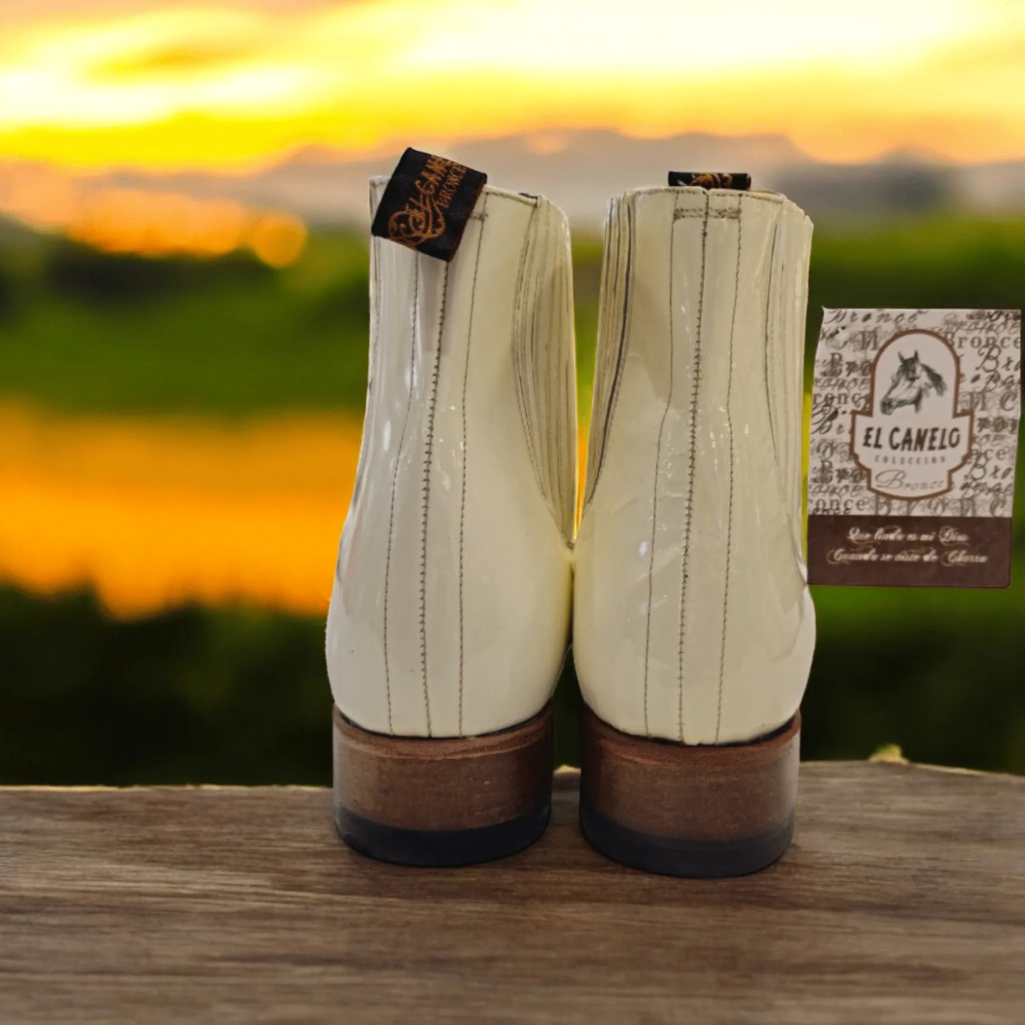 Men's White Classic Patent Leather Charro Ankle Boots 'El Canelo' 41264