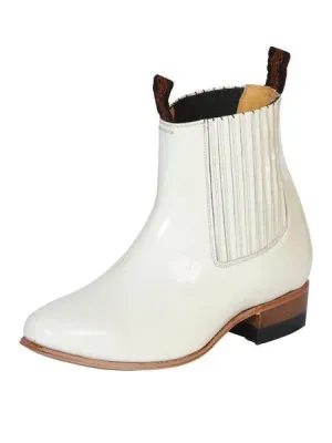 Men's White Classic Patent Leather Charro Ankle Boots 'El Canelo' 41264