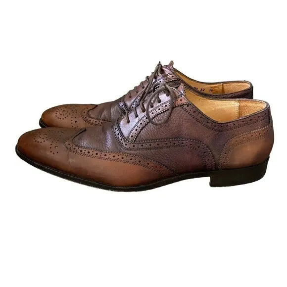 Mercanti Fiorentini Mens Brown Cuoio Wing Tip Leather Dress Shoes 7389 Size 12 M