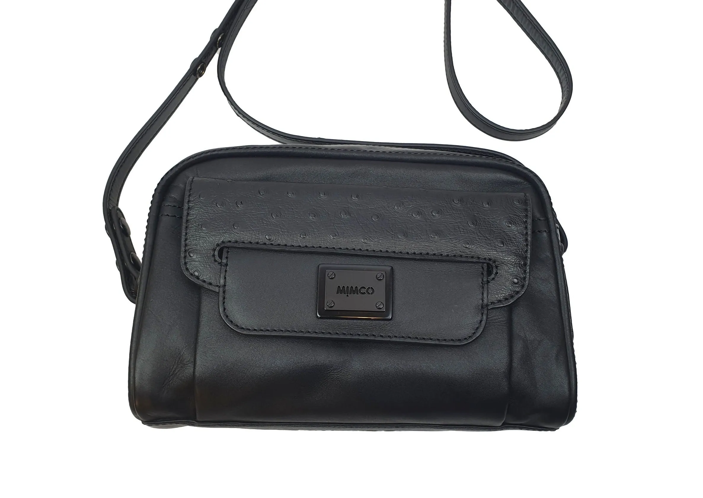 Mimco black leather cross body bag