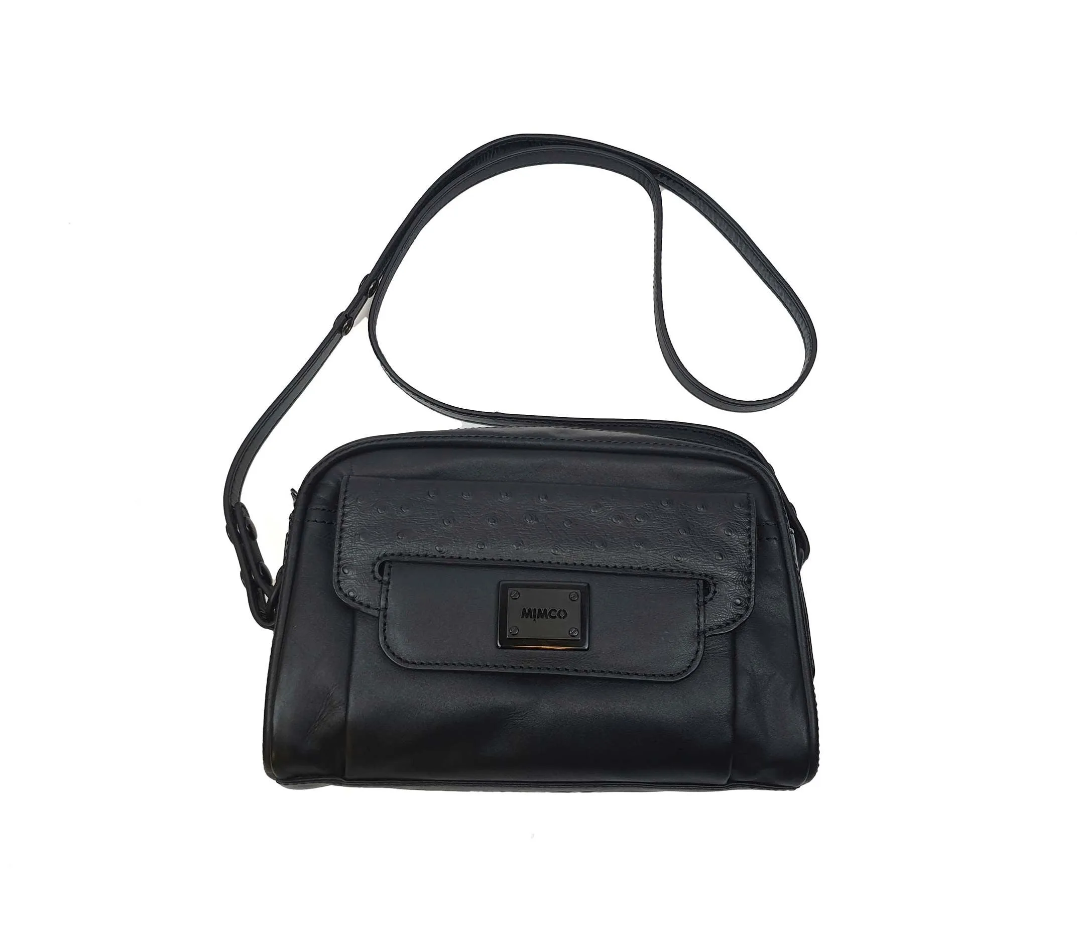 Mimco black leather cross body bag