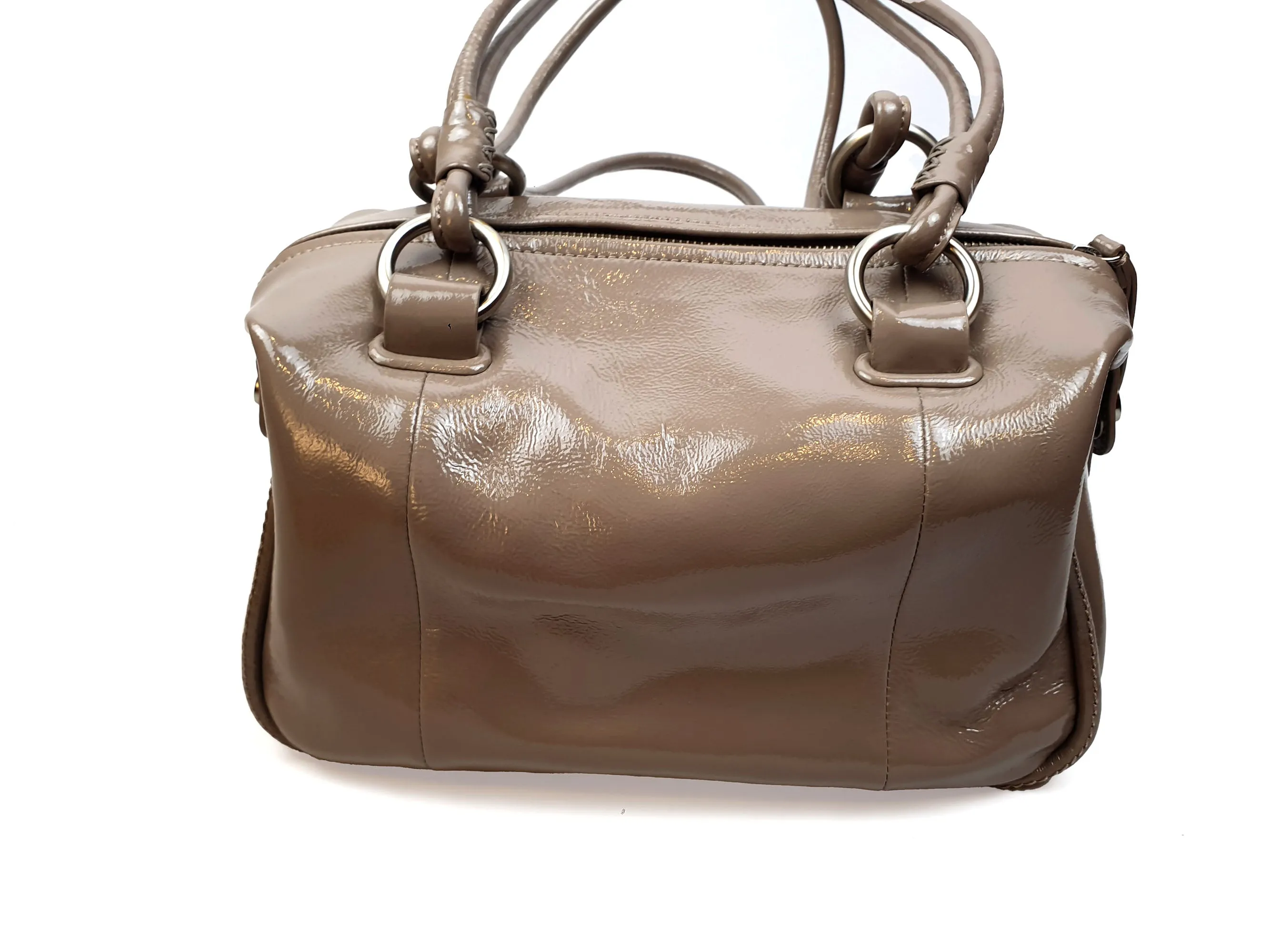Mimco grey patent leather shoulder bag