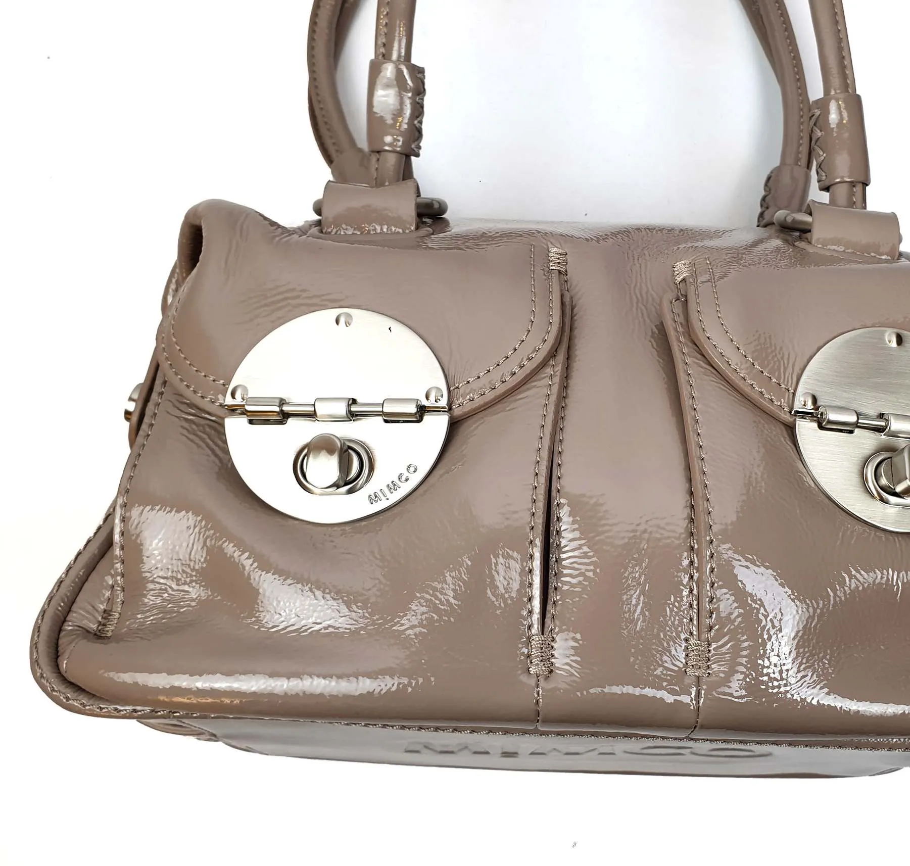 Mimco grey patent leather shoulder bag
