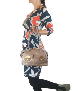 Mimco grey patent leather shoulder bag