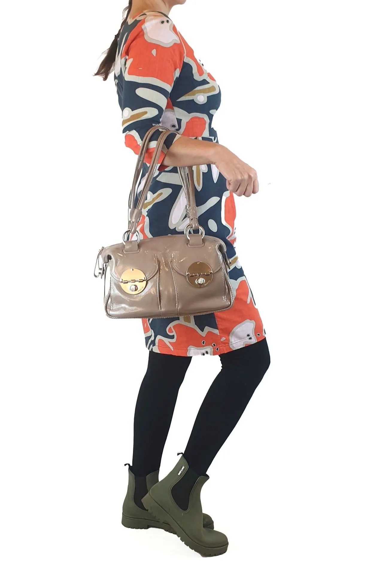 Mimco grey patent leather shoulder bag