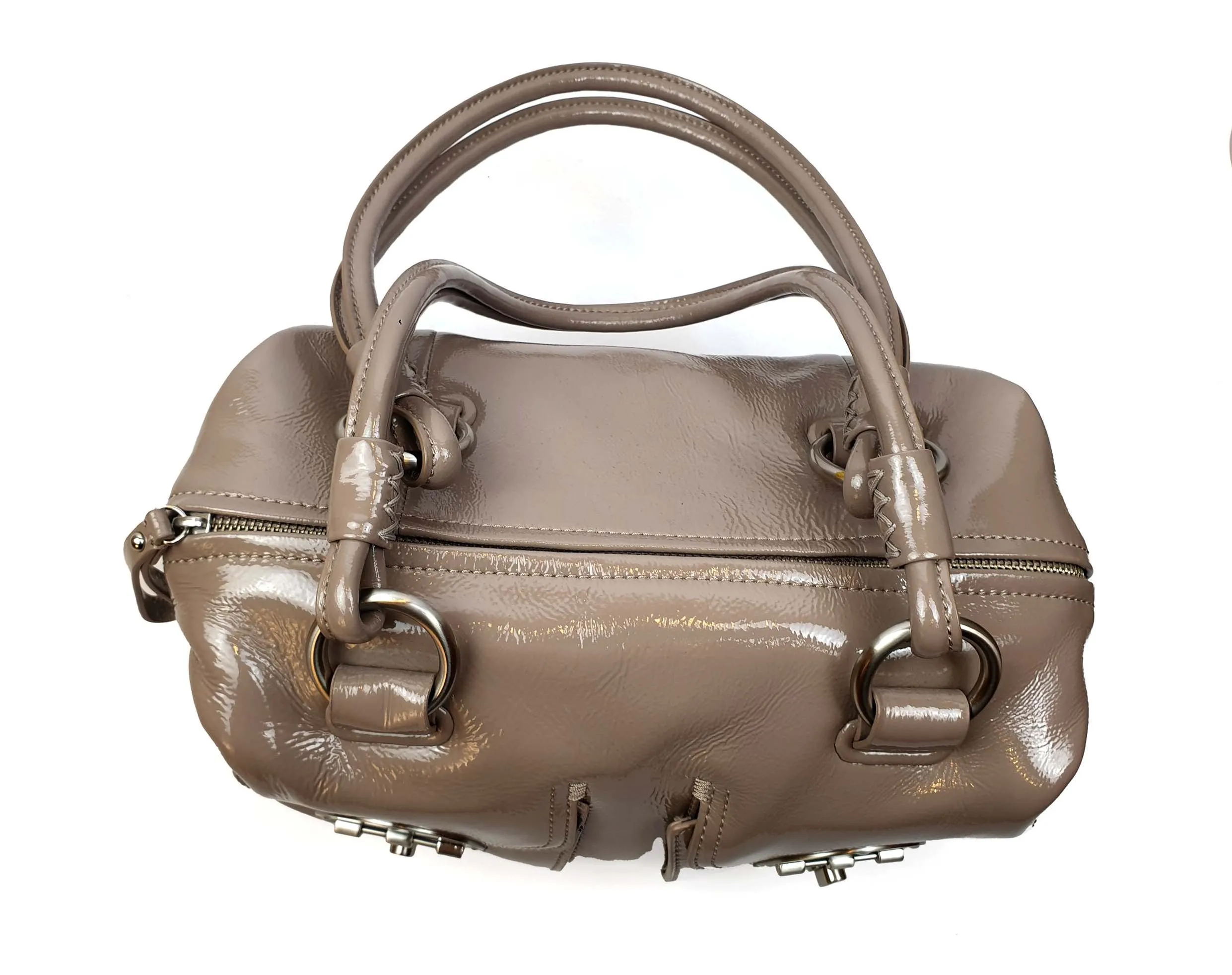 Mimco grey patent leather shoulder bag