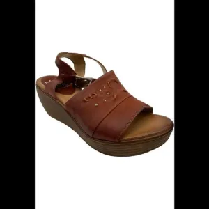 Miz Mooz Leather Wedge Sandals Striking Brick - Medium
