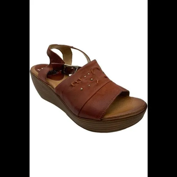 Miz Mooz Leather Wedge Sandals Striking Brick - Medium
