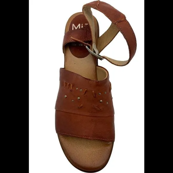 Miz Mooz Leather Wedge Sandals Striking Brick - Medium