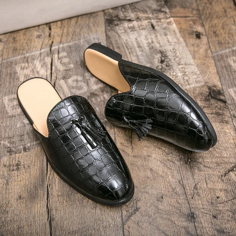 Momo A - Tassel patent leather mules for men/Stylish open back loafers