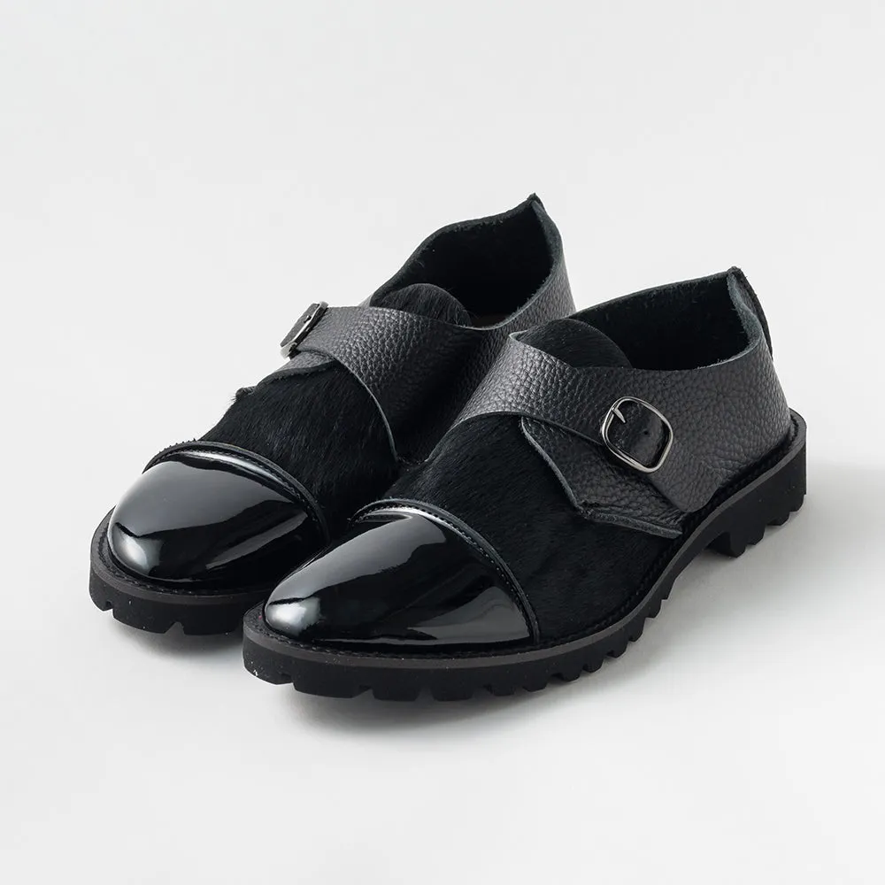 MONK SHOES　PATENT BLACK / COW HAIR BLACK / SHRINK BLACK