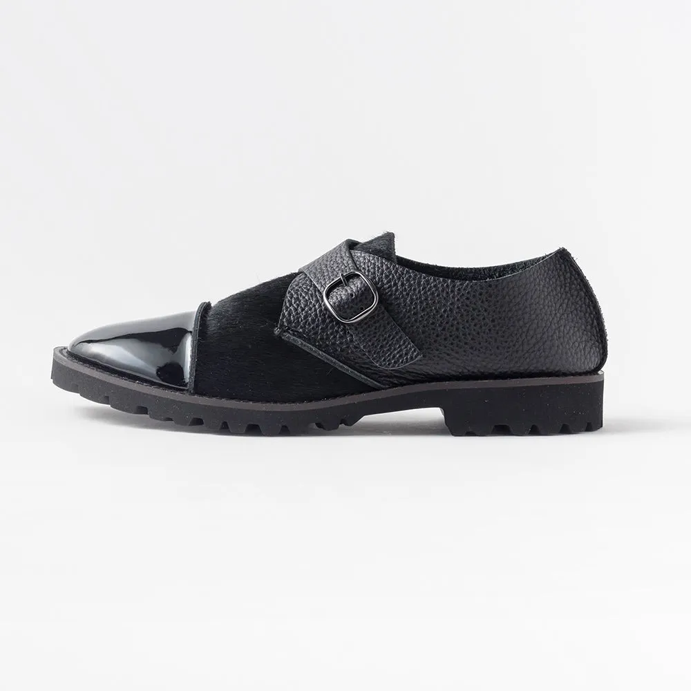 MONK SHOES　PATENT BLACK / COW HAIR BLACK / SHRINK BLACK
