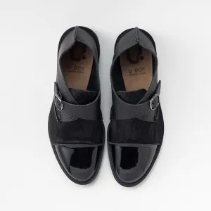 MONK SHOES　PATENT BLACK / COW HAIR BLACK / SHRINK BLACK