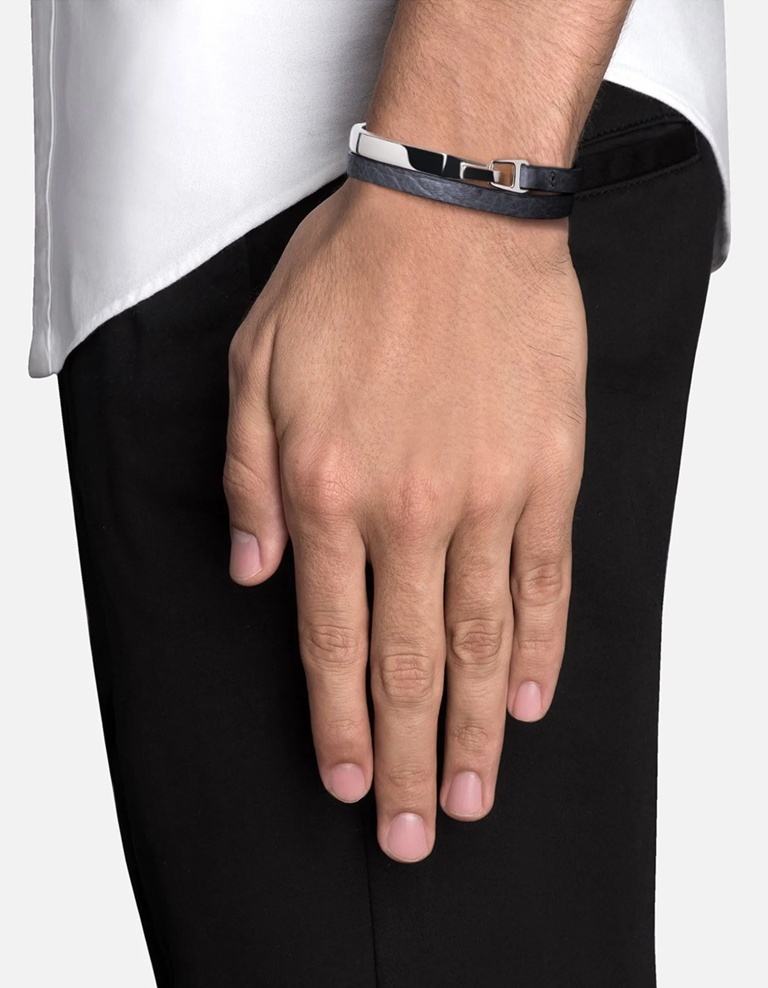 Moore Half Cuff Leather, Sterling Silver