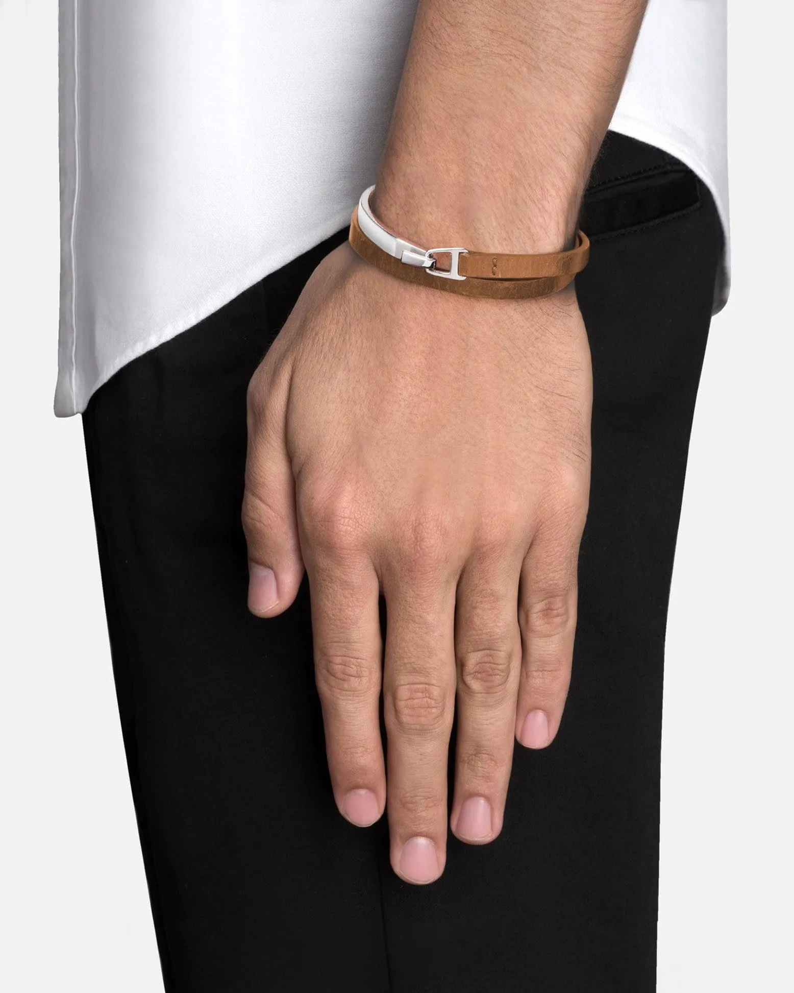 Moore Half Cuff Leather, Sterling Silver