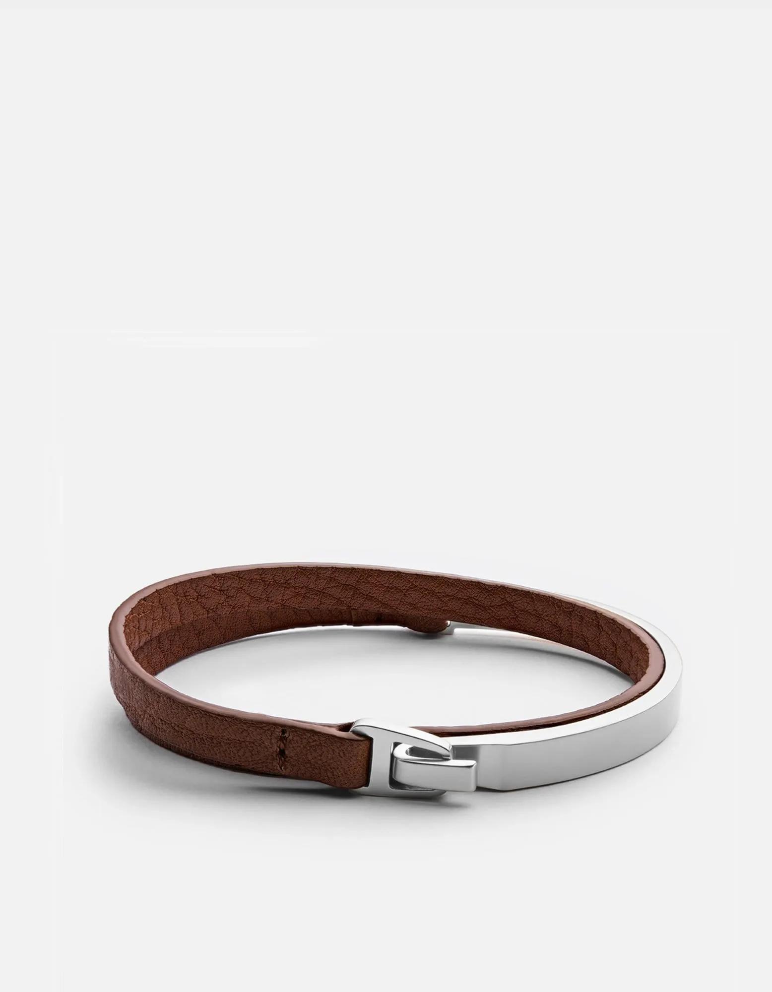 Moore Half Cuff Leather, Sterling Silver