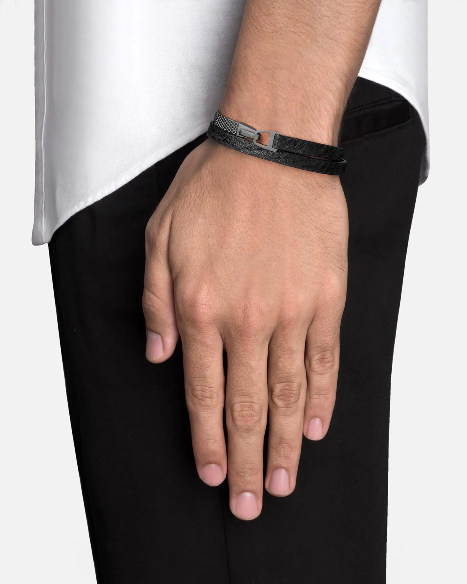 Moore Half Mesh Leather, Matte Black Rhodium