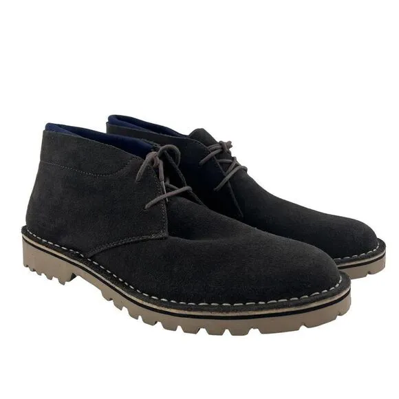 New Kenneth Cole Reaction Men Leather Chukka Boots Dark Grey Shoes 12 US / EU 46