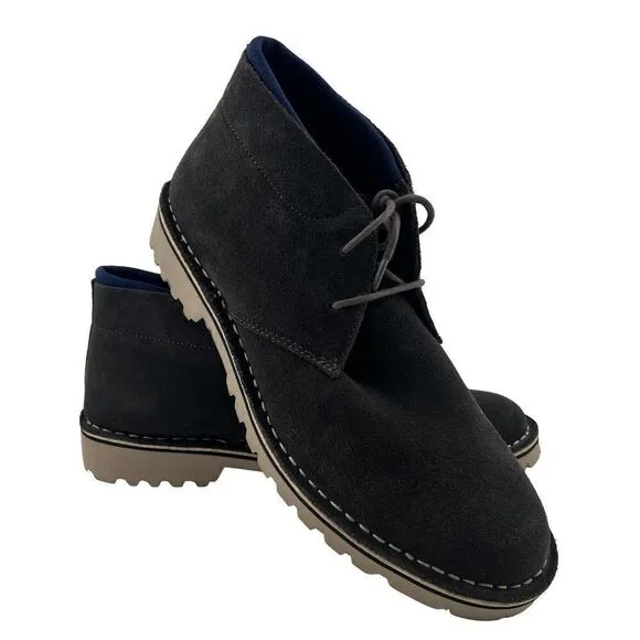 New Kenneth Cole Reaction Men Leather Chukka Boots Dark Grey Shoes 12 US / EU 46