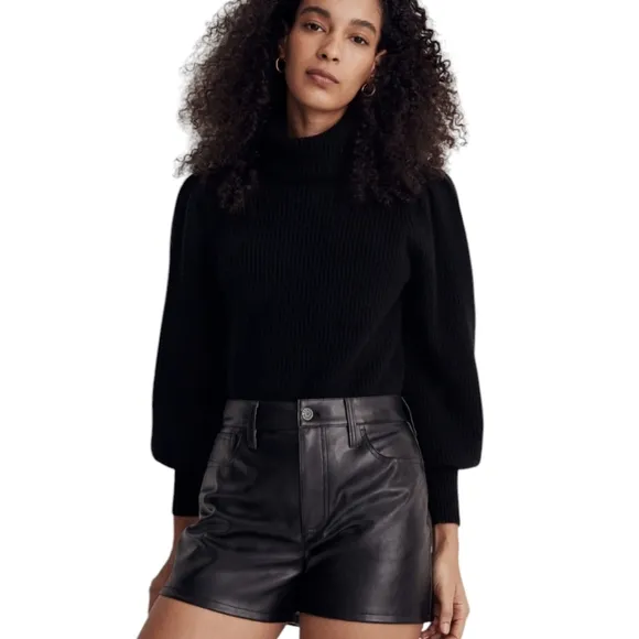 NEW MADEWELL Perfect Jean Short Black Faux Leather Shorts 31