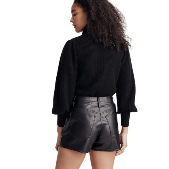 NEW MADEWELL Perfect Jean Short Black Faux Leather Shorts 31