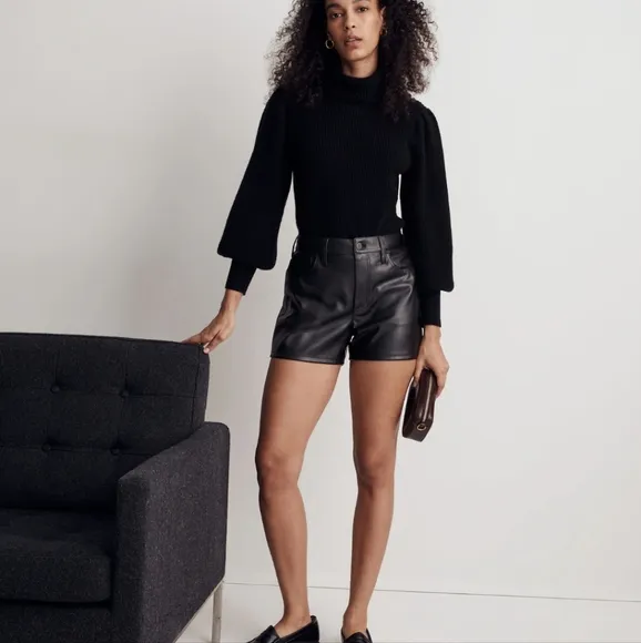 NEW MADEWELL Perfect Jean Short Black Faux Leather Shorts 31