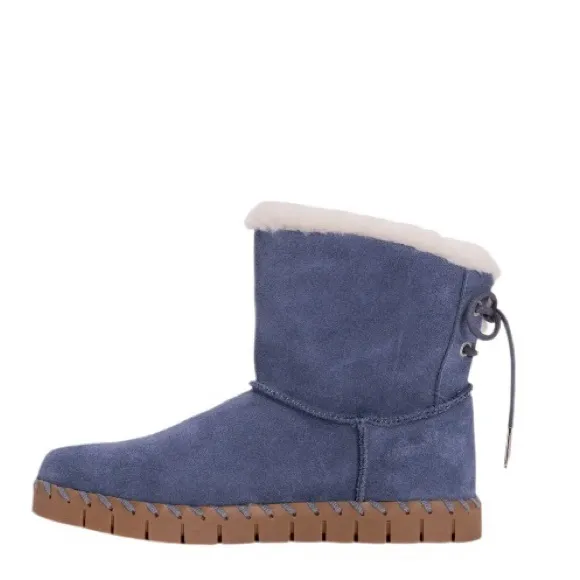 NIB Muk Luks Genuine Suede/Genuine Shearling Memory Foam Ankle Boots Navy Blue 8