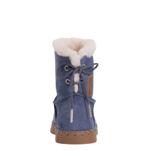 NIB Muk Luks Genuine Suede/Genuine Shearling Memory Foam Ankle Boots Navy Blue 8