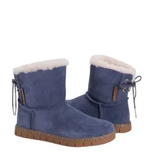 NIB Muk Luks Genuine Suede/Genuine Shearling Memory Foam Ankle Boots Navy Blue 8