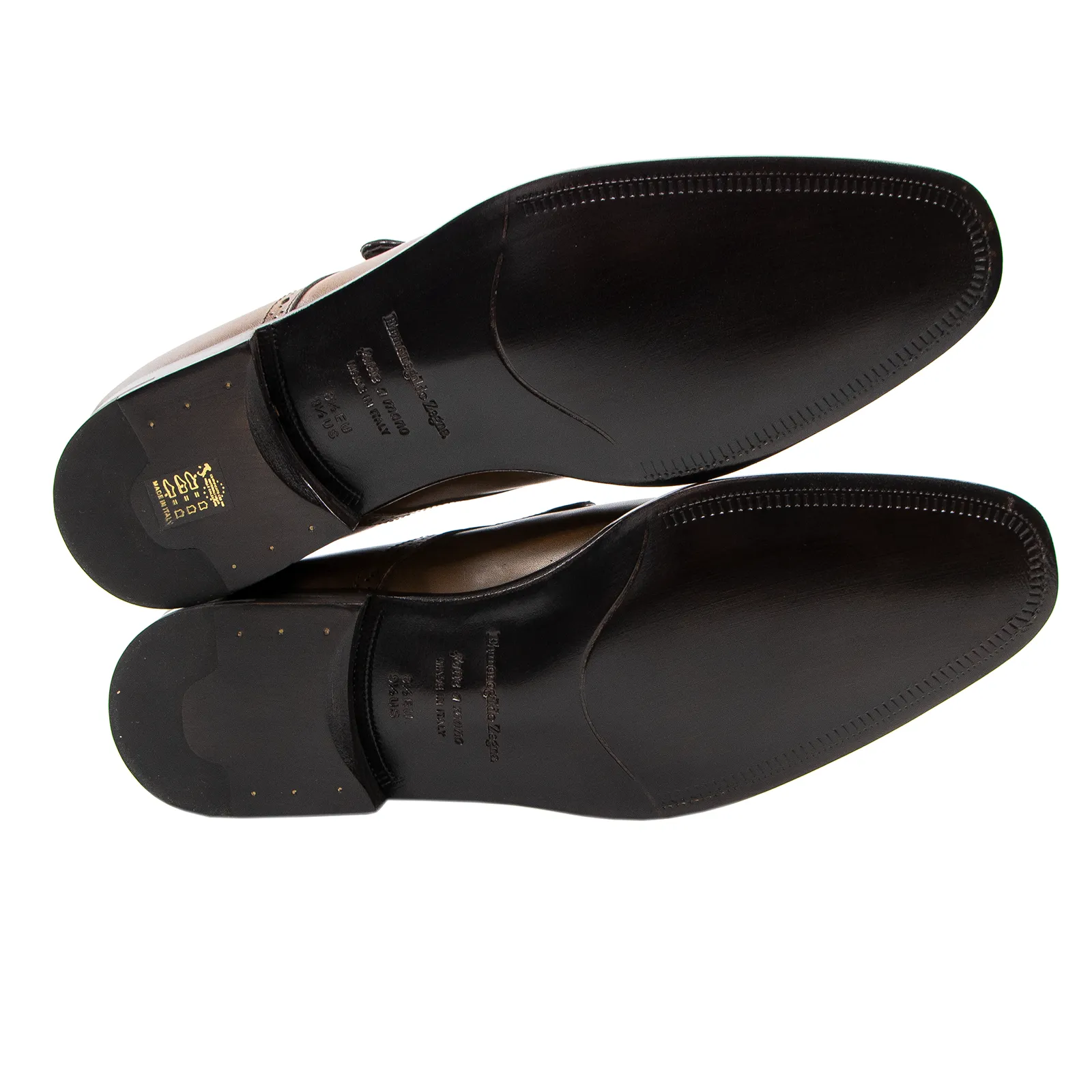 NIB Zegna Brown Burnished Calfskin Leather Brogue Monk Strap Shoes 8.EU/9.5US