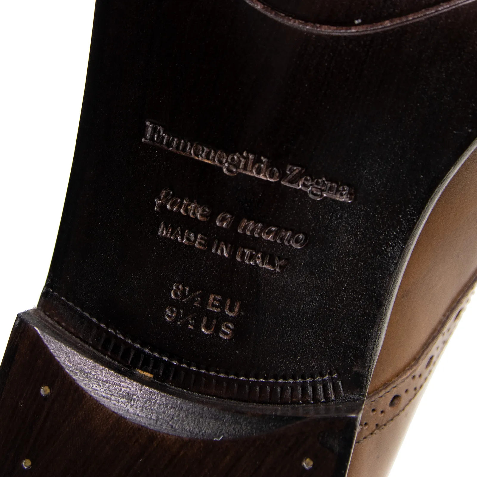 NIB Zegna Brown Burnished Calfskin Leather Brogue Monk Strap Shoes 8.EU/9.5US