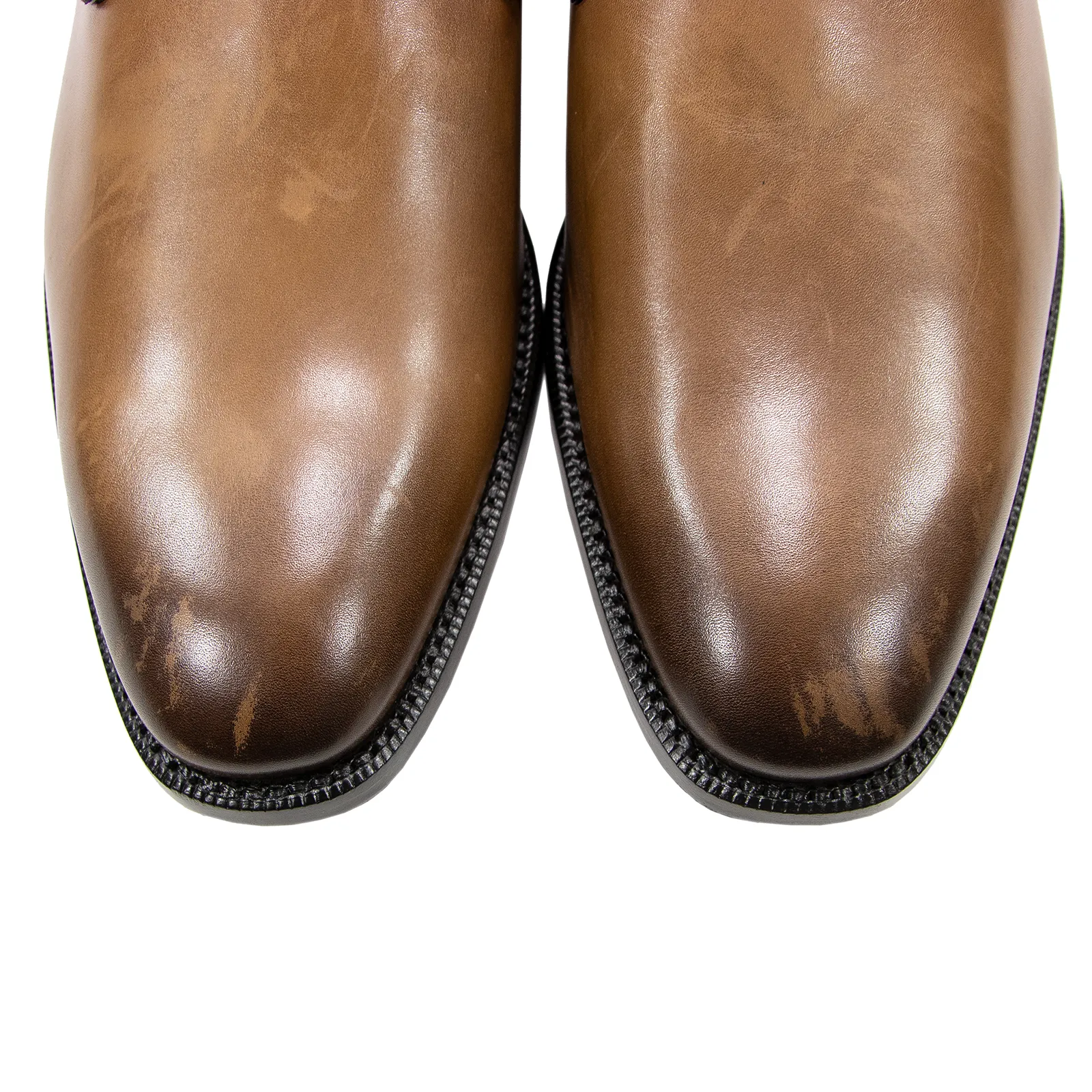 NIB Zegna Brown Burnished Calfskin Leather Brogue Monk Strap Shoes 8.EU/9.5US