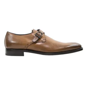 NIB Zegna Brown Burnished Calfskin Leather Brogue Monk Strap Shoes 8.EU/9.5US