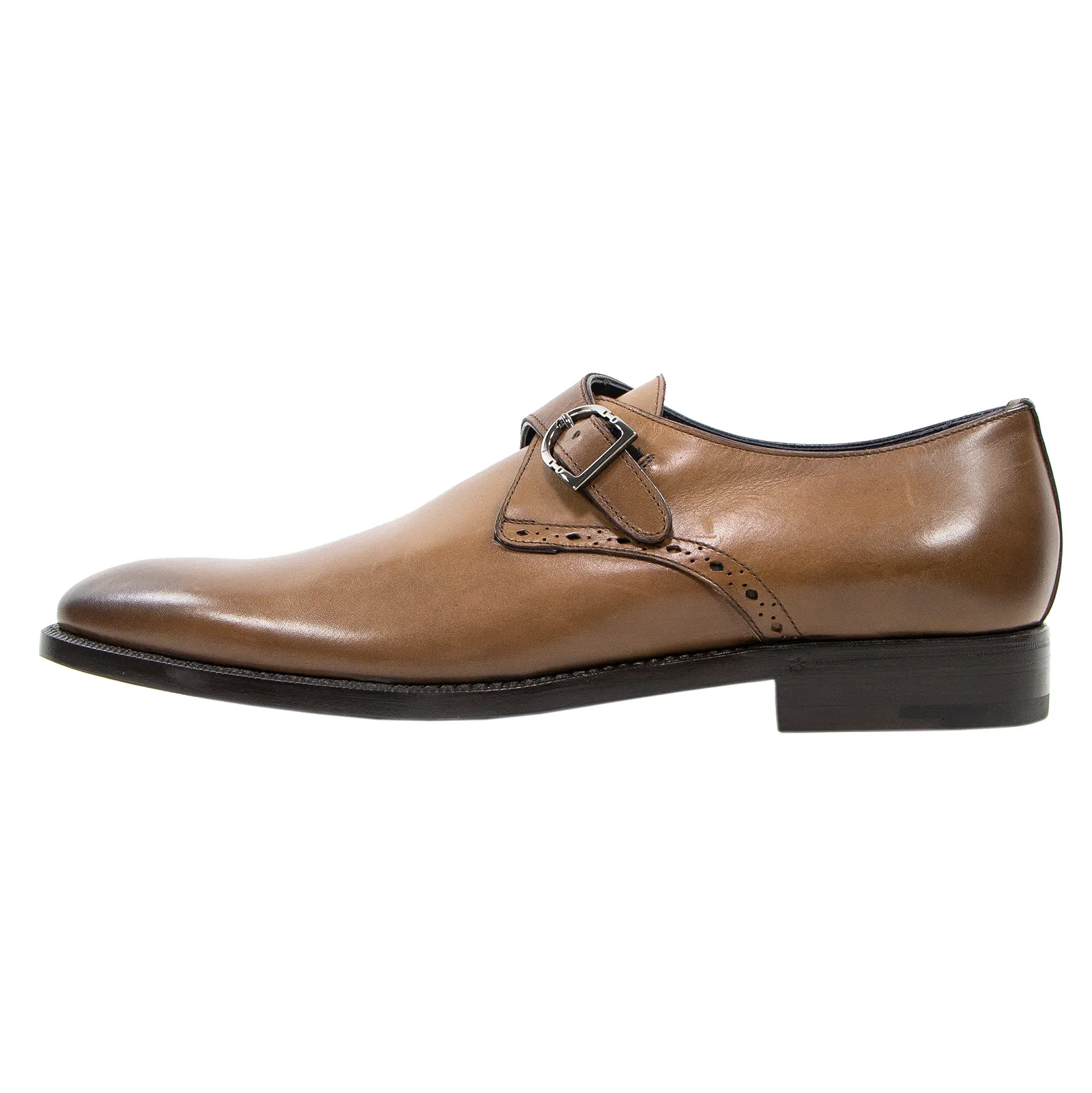 NIB Zegna Brown Burnished Calfskin Leather Brogue Monk Strap Shoes 8.EU/9.5US