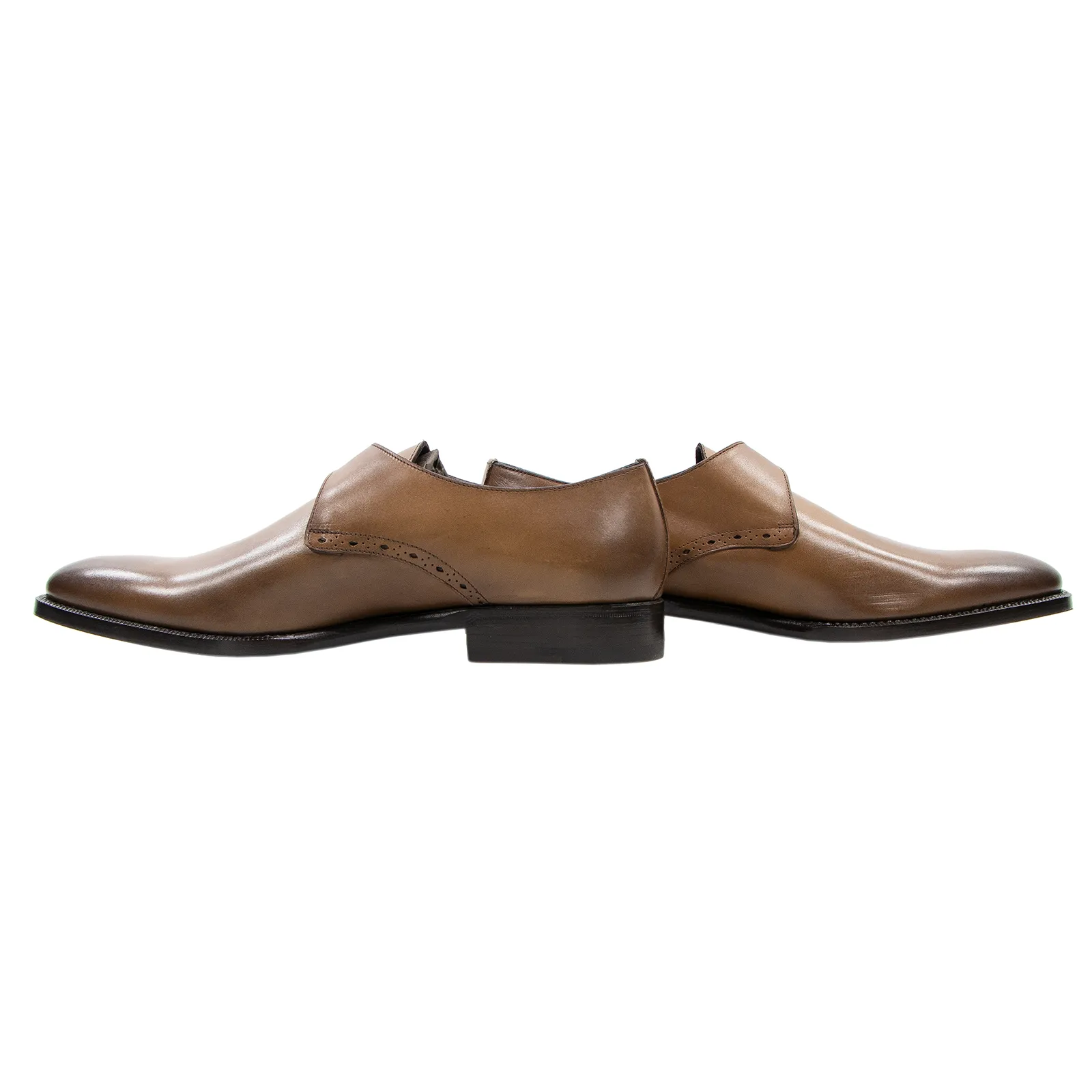 NIB Zegna Brown Burnished Calfskin Leather Brogue Monk Strap Shoes 8.EU/9.5US